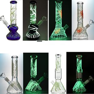 Hookahs Glow in the Dark Oil Dab Rigs 6 Arm Tree Perc Glass Bongs 18mm Feminino Joint Glowing Water Pipe 5mm Espessura Beaker Bongs Medusa Fumar GID05