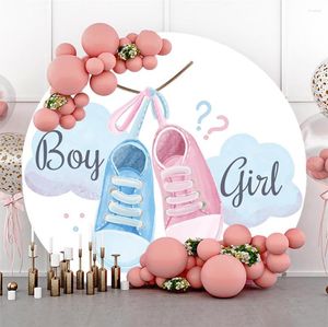 Decorazione per feste Il genere rivela lo sfondo rotondo Ragazzo o ragazza Lui Lei Baby Shower Pografia Sfondo Blu Rosa Orso Banner Puntelli