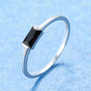 Cluster Rings Cute Female Small Black Stone Ring Real 925 Sterling Silver Finger Promise Engagement For Women
