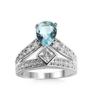 Meia dúzia de 6 pçs / lote presente de feriado jóias única gota céu azul topázio cristal gemas rússia 925 prata esterlina banhado EUA casamento par325a