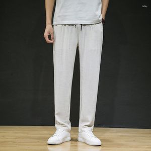 Men's Pants Summer Cotton Line Casual Solid Washed Thin Breathable Straight Trousers Beige White Black Plus Size Clothing Man