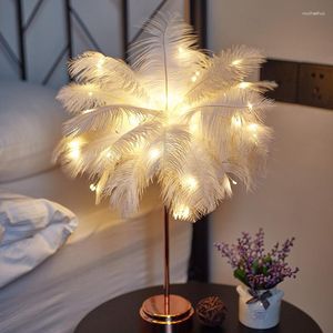 Bordslampor LED Fairy Feather Lamp Creative Touch Control USB Laddning Bedside Night Light Bedroom Wedding Home Decor Batteri