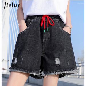 Calças de brim femininas chiques para meninas curtas arranhadas calças de verão rasgadas soltas cintura alta denim moda