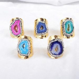 Wedding Rings BOROSA 5Pcs/lot Fashion Gold Color Freeform Colorful Crystal Druzy Geode Band Ring Paved Zircons Beads JAB213