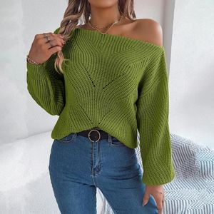 Women's Sweaters Long-sleeved Pullover Sweater Stylish Fall Winter One Shoulder Knitted With Lantern Sleeves For Lady