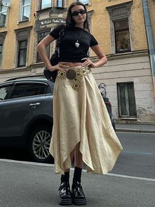 Taruxy High midja lång kjol Kvinnor 2023 Summer Solid Harajuku Loose kjolar Y2K kvinnlig gata casual vintage maxi kjol kvinna ny