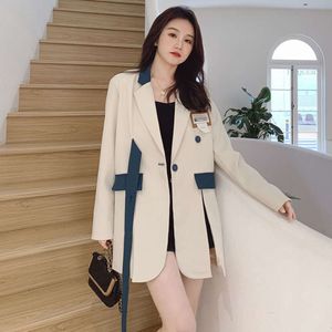 Women's Spliced Lace-up Suit Jacket Long Sleeve Top Korean Fashion Office Lady Designer Coat High Quality Grace Spring Autumn