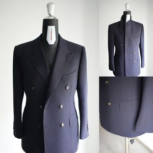 Navy Mens Tweed Coat Wool Formell brudgum Wear Vintage Business Anpassa Tuxedos Blazer Endast en jacka