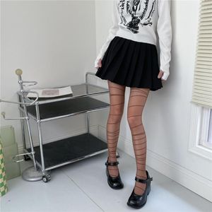 Women Socks Punk Aesthetic Patterned Tights Asymmetrical Striped Pantyhose Stockings