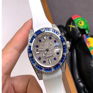 2 Stil Erkekler Beyaz Altın Yeşil Renkli Elmaslar Çerçeve 40mm Kauçuk Bilezik 116759 Siyah Kadran Otomatik Moda Erkekler Wat274U