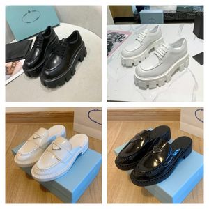 Män kvinnor designer skor plattform loafers mjuk kohud sneakers gummi svart glänsande läder chunky runda huvud sneaker damer tjock botten sko lopp