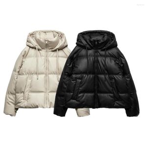 Женские плащи, осенне-зимняя одежда, европейско-американский уличный стиль, короткая хлопковая куртка с капюшоном из искусственной кожи