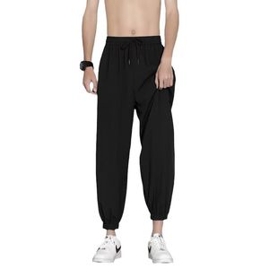 Calça esportiva masculina de verão – Calça jogger de seda gelada com ajuste solto e fundo com punhos, calças compridas casuais finas e respiráveis