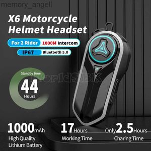 Walkie Talkie X6 Motor Helmet Intercom Bluetooth 5.0 Motorcykel Trådlöst headset 1000m Interphone -högtalare Handsfree Walkie Helmet Talkie HKD230925