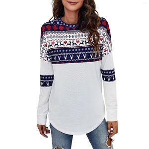 Women's Hoodies Christmas Color Block Print Pullover Sweatshirt Casual Long Sleeve T Shirt Hoodless Clothing Crew Neck Tops Lady