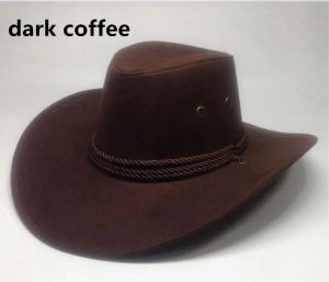 Mode västerländsk cowboy hatt faux mocka utomhus stor solskade hatt män rider hatt imitation läder vuxen ll