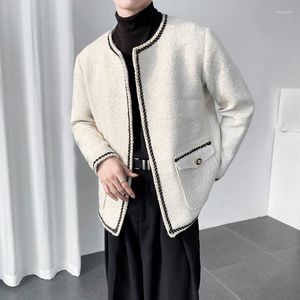Jaquetas masculinas 2023 elegante primavera outono em torno do pescoço de lã casacos sólidos homens coreano moda escritório chique curto masculino tweed z214