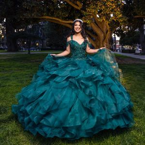 Luxury Green Quinceanera Dresses Sweet 16 Princess Crystals Ball Gowns Vestidos De 15 Quinceanera Graduation Prom Dress