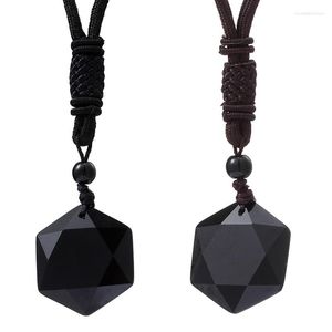 Colares Pingente Obsidian Hexagram Pedra para Proteção Natural Preto Colar Amuleto Talismã Jóias Homens Mulheres