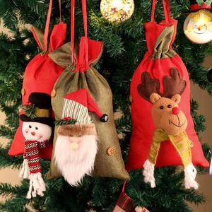 Prezent Wrap Ourwarm Christmas Cliet Bag Santa Claus Snowman Elk Treat Sack Favor Workstring Torebka wielokrotnego użytku