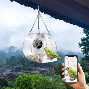 Dekoracje ogrodowe Smart Bird House Feeder Acryl z kamerą przezroczystą przezroczystą 1080p HD łatwa instalacja na zewnątrz 230923