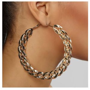 Etnik Stil 18K Altın Gümüş Kaplama Kadınlar İçin Büyük Çember Küpeler Büyük Zincir Yuvarlak Çember Çemberleri Küpe Küpe Büyük Boyut Huggie Hoop Ear Takı Hediyesi 8cm