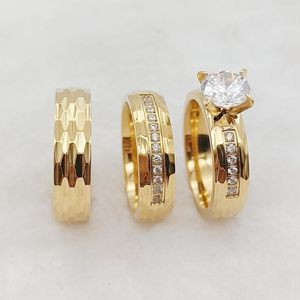 Anéis de casamento mais 2023 casais compromisso noivado conjuntos nupciais para homens e mulheres jóias de aço inoxidável martelado
