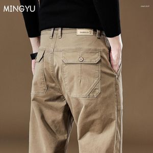 Calças masculinas MINGYU Marca Roupas Carga Homens 97% Algodão Grosso Ao Ar Livre Trabalho Desgaste Khaki Calça Casual Calça Larga Coreana Calças Masculino