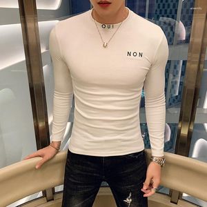 Men's T Shirts 2024 Autumn Long-Sleeved T-shirt Men Half Turtleneck Sports Casual Slim Fit Tees Tops Letter Brodered Undertshirts