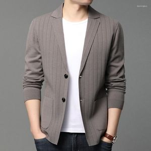 Suéteres masculinos 2023 estilo marca casual moda slim fit listra clássico terno homens de malha cardigan jaqueta coreano blazer casacos roupas