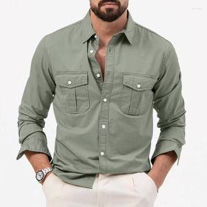 Jaquetas Masculinas Primavera E Outono Camisas Soltas Na Moda Lapela Tops Trabalho De Manga Comprida Casual Simples Cores Sólidas