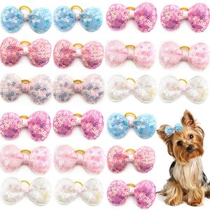 Vêtements pour chiens 10 pcs style de paillettes petits arcs de cheveux avec des bandes de caoutchouc Yorkshire décorer accessoires de toilettage pour animaux de compagnie 230923