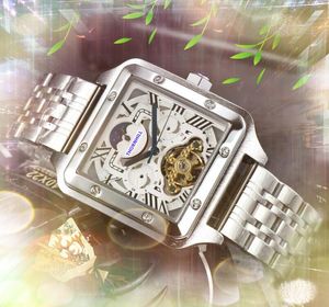 Square Roman Tank Hollow Moon Sun Skeleton Dial designer tittar på män Sapphire Time Mark Lysande fullautomatisk mekanisk avancerad president Super Watch-gåvor