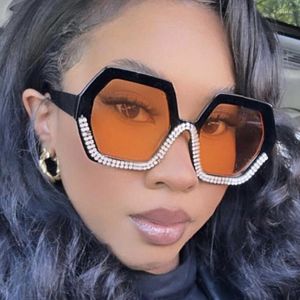 Sunglasses Vintage Polygon Square Women With Rhinestone Luxury Designer Gradient Lens Sun Glasses Dark Shades Uv400 Eyewear
