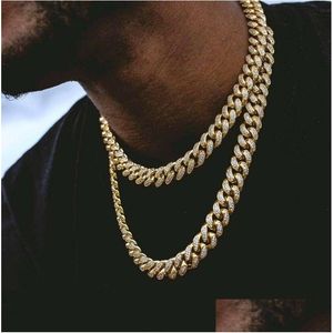 Correntes Luxo Miami Cuban Colares para Homens 15mm Chunky Sier Gold Link Chain Moda Strass Hip Hop Rapper Colar Bling Mulheres Hi Dhvc1