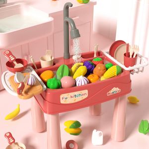 Kitchens Play Food Kids Kitchen Sink Toys Electric Dishwasher Playing Toy With Running Water Pretend Summer Role Girls 230925