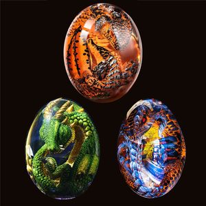 Dekorative Objekte Figuren Kristall Transparente Harz Statue Drachenei Lava Dinosaurier Souvenir Handwerk Leuchtende handgemachte Eier Home Decor Geschenk 230925