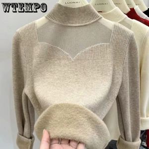 Kvinnors tröjor Turtleneck Vintertröja Kvinnor Elegant förtjockar sammet fodrad varm sueter stickad pullover Slim Tops Jersey Knitwear Jumper 230925