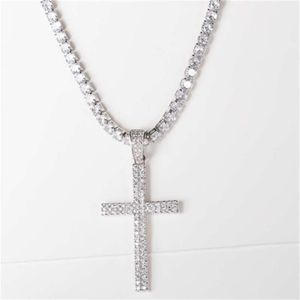 Karopel Hip Hop Micro Pave Zircon Cross Pendant Crystal Custom Size Tennis Chain Halsband Ice Out Chains Around the Neck 210929264T