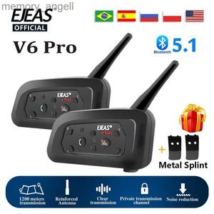 Walkie Talkie EJEAS V6 PRO Bluetooth Motorcycle Intercom Helmet Headset 6 Riders 1200m Communicator Interphone + Metal Splint HKD230925