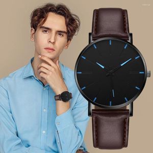 Wristwatches 2023 Men'S Leather Strap Casual Fashion Quartz Watch Luxury Watches Stainless Steel Dial Bracele