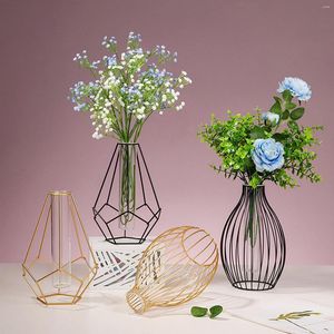 Vasen, goldene Vase, Küchendekoration, Geschenk, Blumenarrangement, Bürodekoration, Glasverteiler, schöner Pflanzenhalter aus Metall