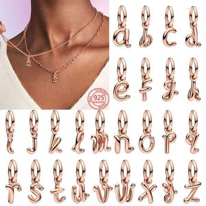 Loose Gemstones Fit Original Bracelet Necklace S925 Sterling Silver Letter A-z Script Alphabet Dangle Charm Diy Jewelry Makin