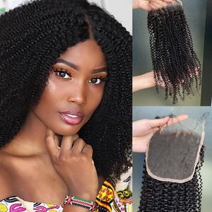 Glamorous 100% Virgin Raw Human Hair Closure 5x5 HD Lace Closure 1 Piece natural color Black Kinky Curly Wave Hair Extension