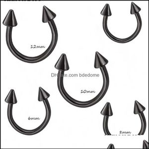 Nasenringe Ohrstecker Körperschmuck Schwarz Silber Kegel Hufeisen Bar Piercing Hoop Ring 100 Stücke Lot Augenbraue Lippe Labret Schmuck255G Drop Deli286n