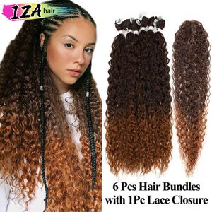 Human Hair Bulks IZA Synthetic Kinky Curly Hair Extensions 6PCS With 2*4 Closure Super Long Curly Organic Hair 28-32Inch Ombre Blonde Weave Hair 230925