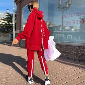 Gevşek Tracsuit Kadınlar İki Parça Set Gündelik Kıyafet Sıcak Trailsuit Sonbahar Mektubu Baskılı Hoodie ve Pantolon Pamuk 12 Stilleri Jogging Takım Setleri S-XL Mavi Pembe Kırmızı Yeşil