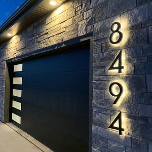 Decorazioni da giardino Metallo 3D LED Numero civico Luce per esterni Acciaio inossidabile Lettera illuminata Segno Indirizzo Targa Home el Door Plate Impermeabile 230925