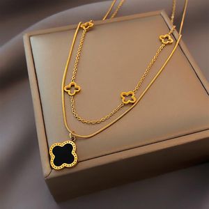 Xianlan412 Double A Clover Necklace Female Titanium Steel Joker Collarbone Light Chain Of Luxury Niche In The New Senior Accessori249y