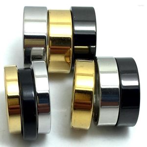 Anéis de casamento atacado lote 100 prata preto placa de ouro plana 4mm 6mm 8mm mix anel de banda de aço inoxidável homem mulheres jóias de aniversário